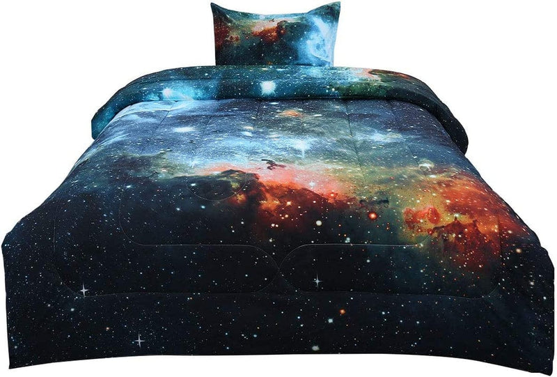 Uxcell Twin Comforter Sets 2-Piece Galaxies Blue - 3D Space Themed - All-Season down Alternative Quilted Duvet - Reversible Design - Includes 1 Comforter, 1 Pillow Case Home & Garden > Linens & Bedding > Bedding > Quilts & Comforters uxcell   