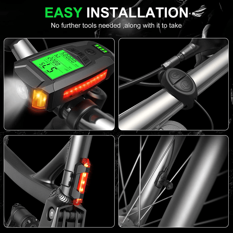 UZOPI Bike Lights Set, USB Rechargeable, Super Bright Front Headlight and Rear LED Bicycle Light, 5 Light Modes, with Speedometer Calorie Counter for Men Women Kids Road Mountain Cycling