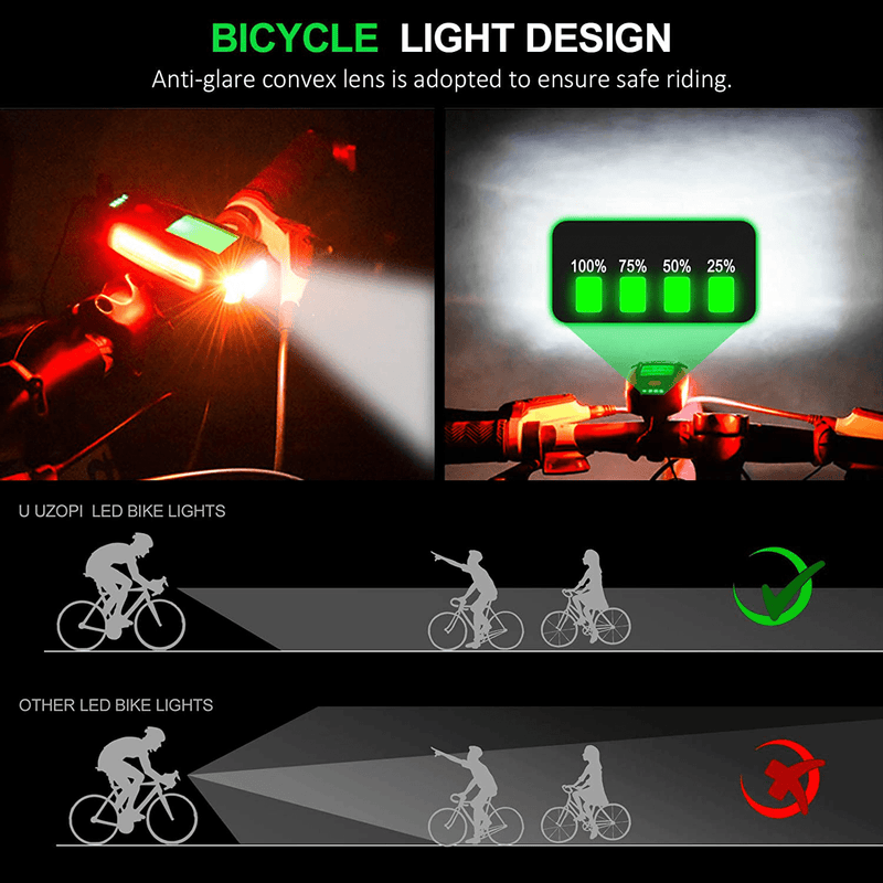 UZOPI Bike Lights Set, USB Rechargeable, Super Bright Front Headlight and Rear LED Bicycle Light, 5 Light Modes, with Speedometer Calorie Counter for Men Women Kids Road Mountain Cycling Sporting Goods > Outdoor Recreation > Cycling > Bicycle Parts U UZOPI   