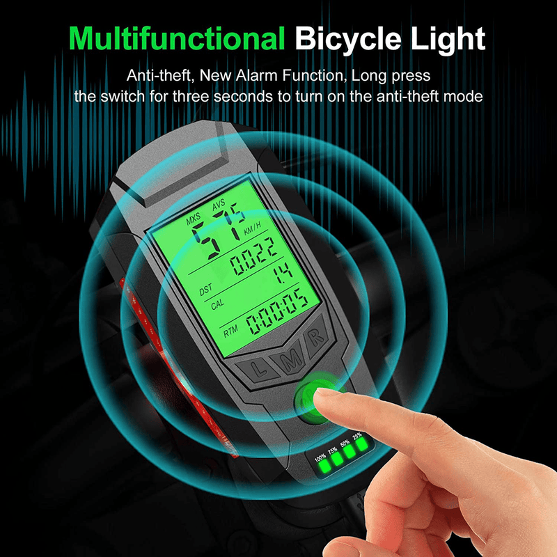 UZOPI Bike Lights Set, USB Rechargeable, Super Bright Front Headlight and Rear LED Bicycle Light, 5 Light Modes, with Speedometer Calorie Counter for Men Women Kids Road Mountain Cycling