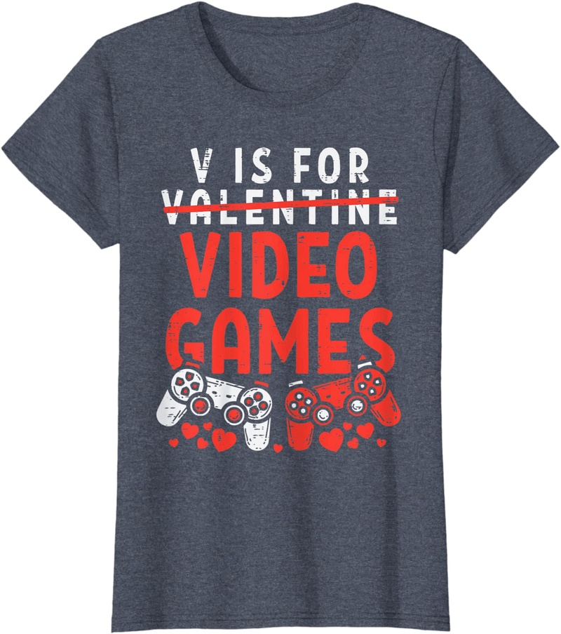 V Is for Video Games Funny Valentines Day Gamer Boy Men Gift T-Shirt Home & Garden > Decor > Seasonal & Holiday Decorations Valentines Day Shirts Men Women Kids Gifts   