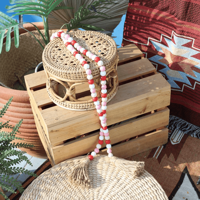 Valcatch 2PCS Colorful Wood Bead Garland with Tassels,57Inch Farmhouse Rustic Wood Beads Garland,Valentine'S Day Festival Wall Hanging Decor Prayer Boho Beads Home & Garden > Decor > Seasonal & Holiday Decorations Valcatch   