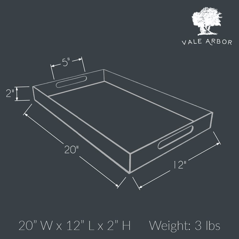 Vale Arbor Black Serving Tray - 12"x 20" Large Acrylic Tray for Coffee Table, Breakfast, Tea, Food, Butler - Decorative Display, Countertop, Kitchen, Vanity Serve Tray with Handles