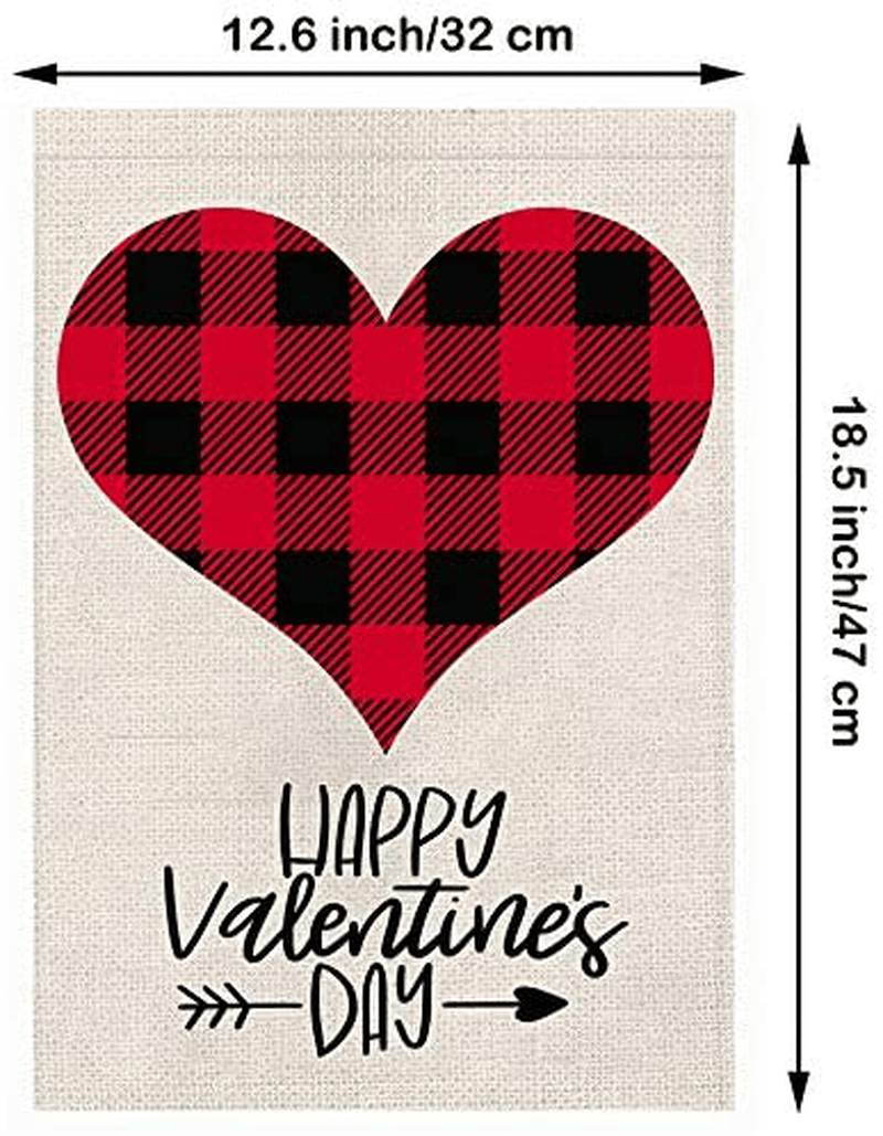 Valentine Buffalo Check Plaid Love Heart Garden Flag Vertical Outdoor Decorations Double Sided- Happy Valentine'S Day Gift Yard Decor Home Decorative 12.5 X 18 Inch