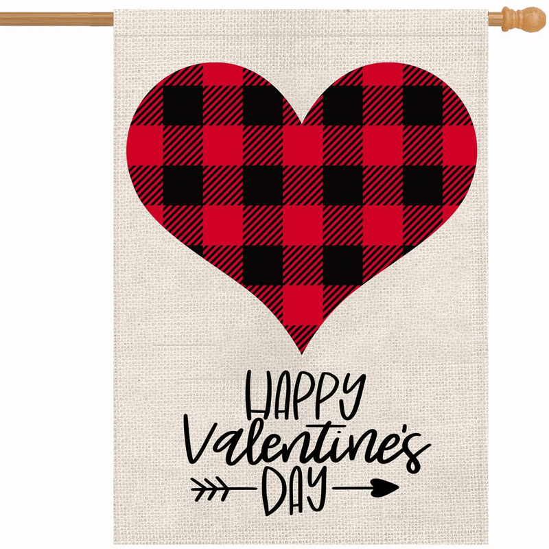 Valentine Buffalo Check Plaid Love Heart Garden Flag Vertical Outdoor Decorations Double Sided- Happy Valentine'S Day Gift Yard Decor Home Decorative 12.5 X 18 Inch