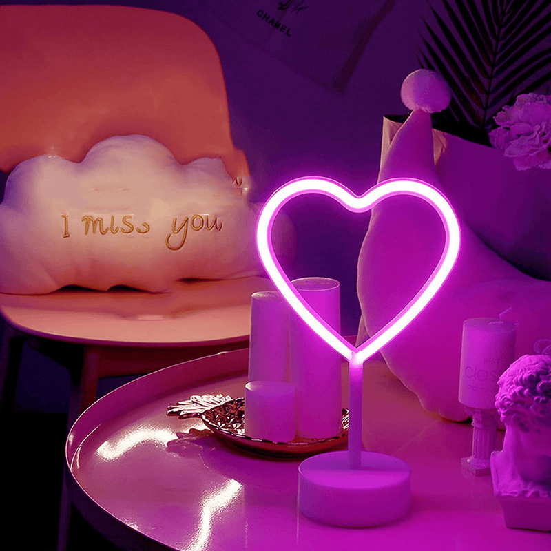 Valentine Day Decor Pink Heart Neon Lights, Neon Led Signs for Bedroom Room Home Home & Garden > Decor > Seasonal & Holiday Decorations BOSSERN   