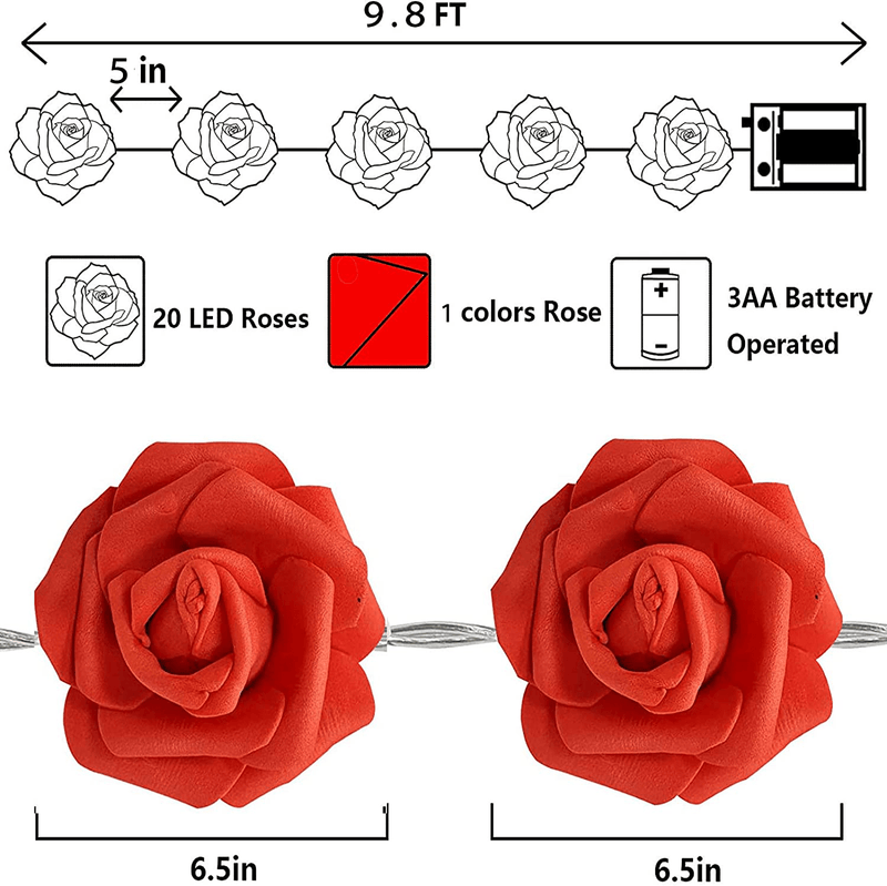 Valentine Decorations String Lights,20 Led Rose Light Battery Powered for Wedding,Friends Party,Valentine'S Day Indoor&Outdoor Romantic Decoration (Rose) Home & Garden > Decor > Seasonal & Holiday Decorations Qaxlry   