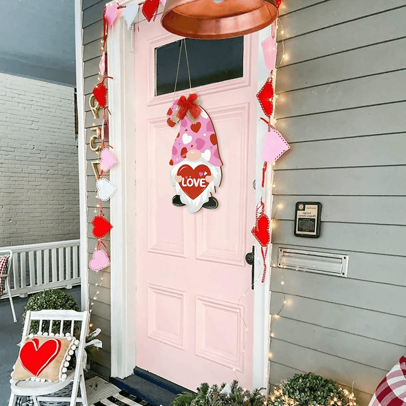 Valentine Gnome Door Sign Love Scandinavian Tomte Wood Door Hanger Happy Valentine'S Day Farmhouse Wreath Attachment Be Mine Front Door Porch Decor