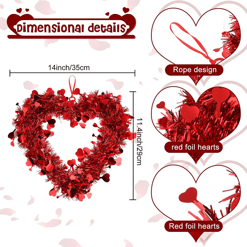 Valentine Heart Shaped Wreaths Red Tinsel Heart Shaped Wreaths with Foil Hearts Love Hanging for Valentine'S Day Wedding Front Door Wall Window Mantel Decor (8 Pieces) Home & Garden > Decor > Seasonal & Holiday Decorations CHUANGDI   