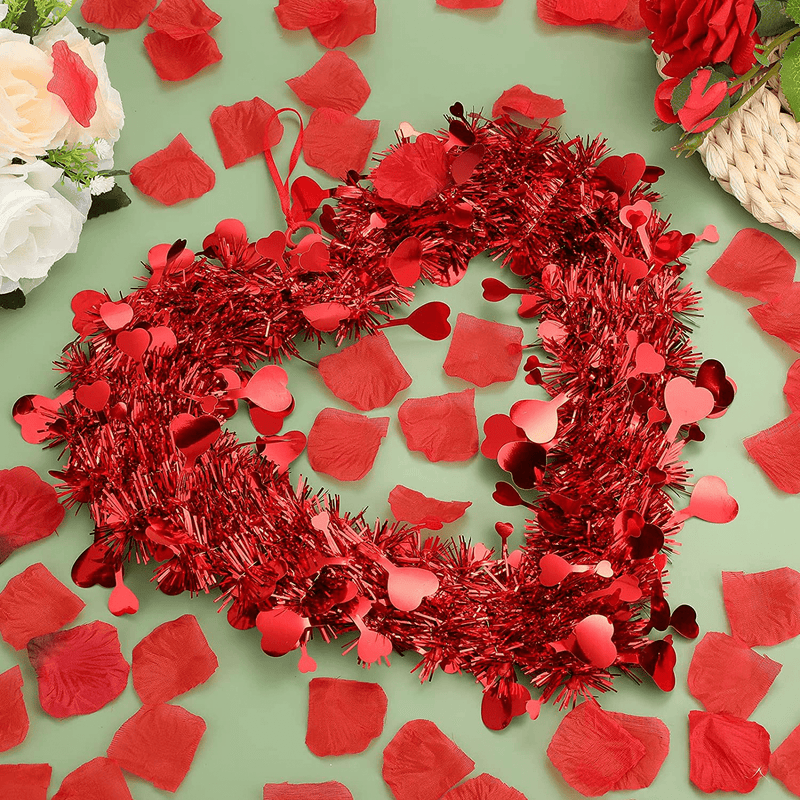 Valentine Heart Shaped Wreaths Red Tinsel Heart Shaped Wreaths with Foil Hearts Love Hanging for Valentine'S Day Wedding Front Door Wall Window Mantel Decor (8 Pieces) Home & Garden > Decor > Seasonal & Holiday Decorations CHUANGDI   