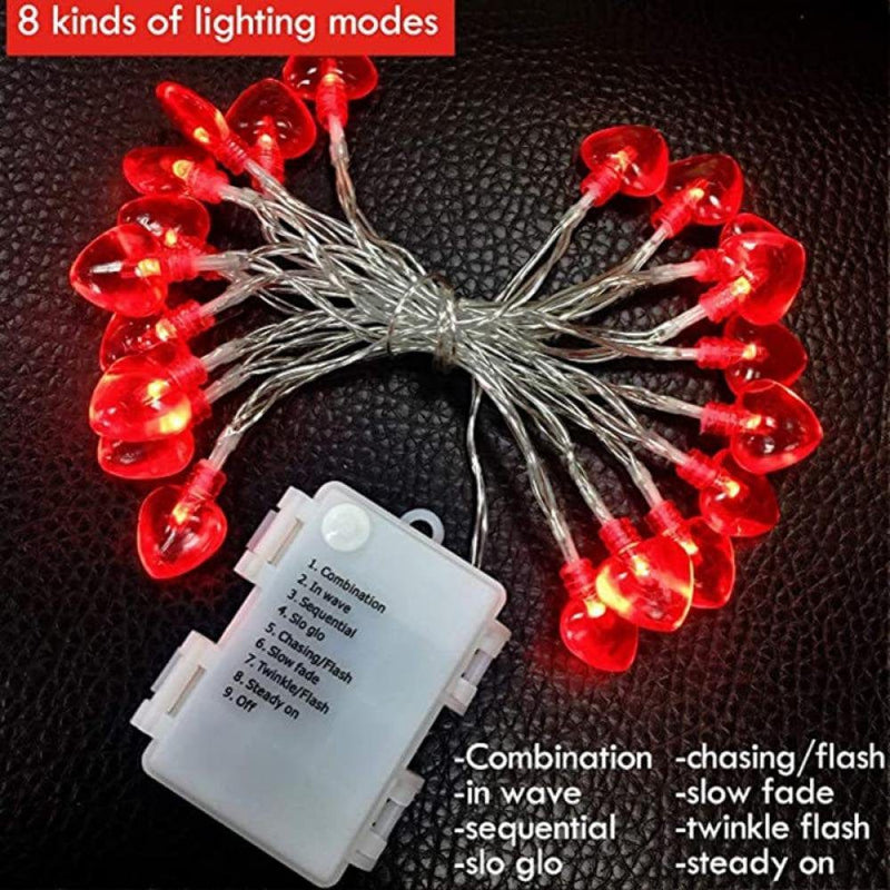 Valentine Lights 8.2 Ft 20 Leds Red Heart Shaped String LED Lights, Romantic Valentines Day Decor Lights for Valentines Decorations, Bedroom, Party, Wedding Indoor Outdoor