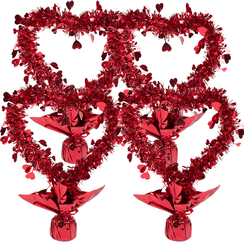 Valentine Red Tinsel Heart Centerpiece Wreaths Foil Valentines Table Shelf Party Valentine'S Day Tableware Wedding Holiday Party Decorations Set of 4 Arts & Entertainment > Party & Celebration > Party Supplies Gift Boutique   