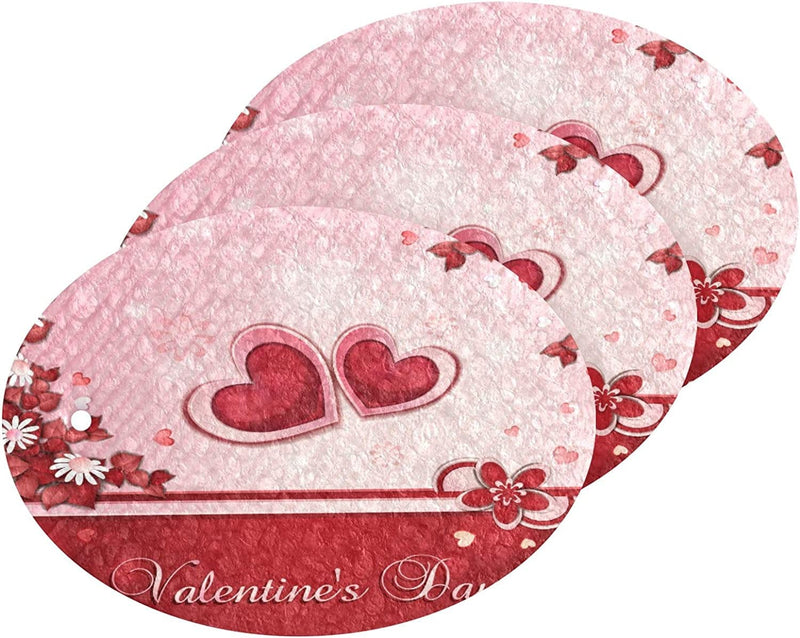 Valentine'S Day Beautiful Flowers Kitchen Sponges Pink Love Hearts Floral Cleaning Dish Sponges Non-Scratch Natural Scrubber Sponge for Kitchen Bathroom Cars, Pack of 3