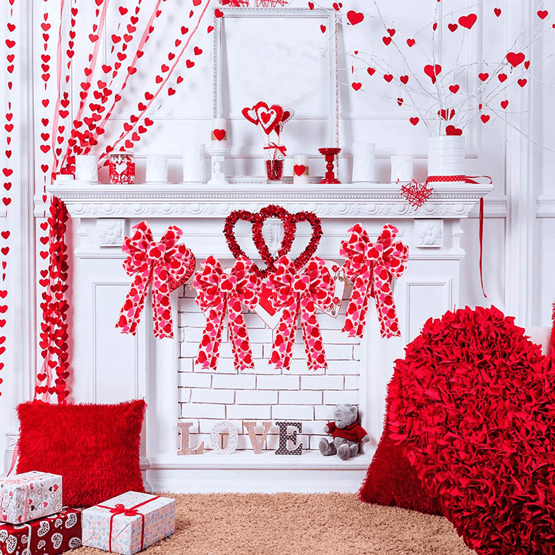 Valentine'S Day Bows, Large Red Heart Printed Valentine'S Day Wreath Bow Gift Bow Tree Topper for Valentine'S Day Wedding Mother'S Day Front Door Wreath Home Indoor Outdoor Decorations Home & Garden > Decor > Seasonal & Holiday Decorations LOKESI   