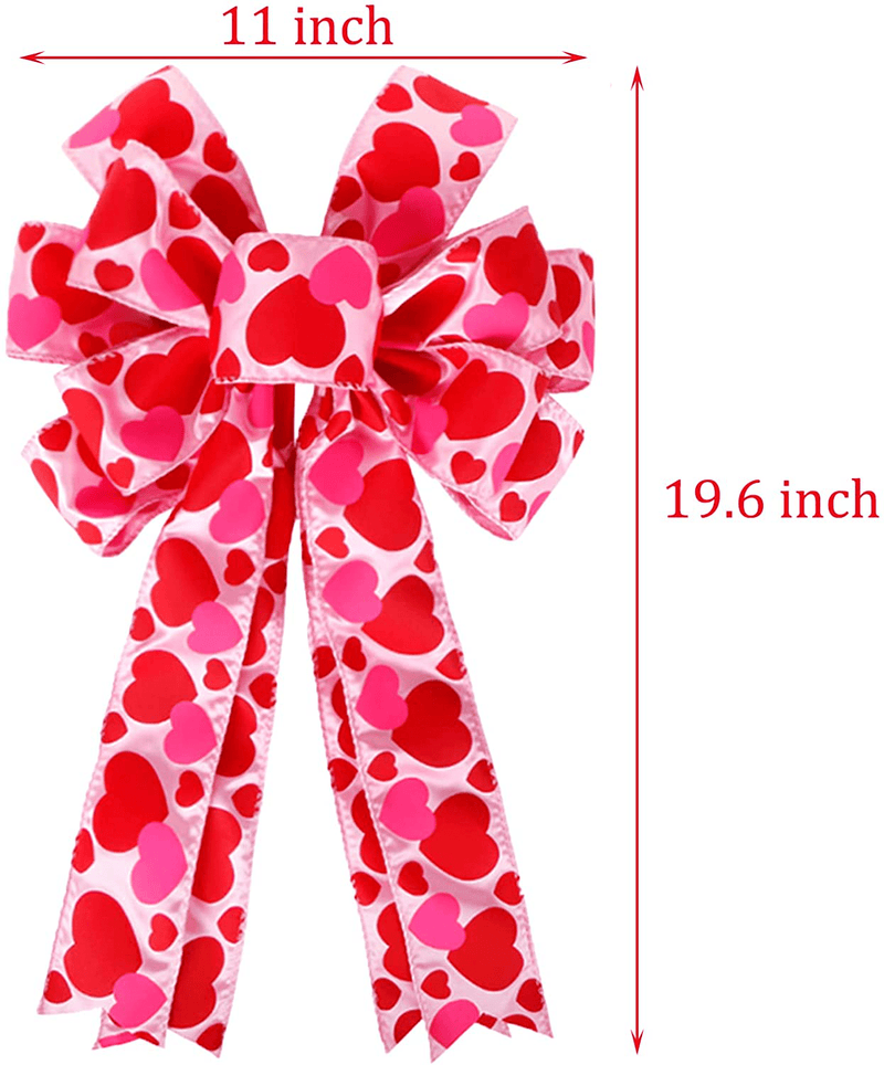 Valentine'S Day Bows, Large Red Heart Printed Valentine'S Day Wreath Bow Gift Bow Tree Topper for Valentine'S Day Wedding Mother'S Day Front Door Wreath Home Indoor Outdoor Decorations Home & Garden > Decor > Seasonal & Holiday Decorations LOKESI   