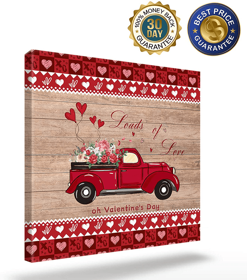 Valentine'S Day Canvas Wall Art for Living Room/Bedroom Loads of Love Truck with Roses and Love Heart Artwork Print on Canvas Art Stretched and Framed Wall Decor,Ready to Hang,12X12 Inch Home & Garden > Decor > Artwork > Posters, Prints, & Visual Artwork Beauty Decor   