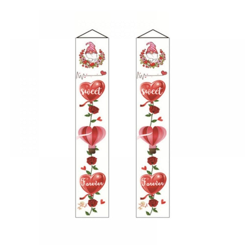 Valentine'S Day Couplets Gnome Pink Banner Porch Sign Hanging Love Ribbons Wall Decor Home Cute Pattern Supplies Home & Garden > Decor > Seasonal & Holiday Decorations Ardorlove Type2  