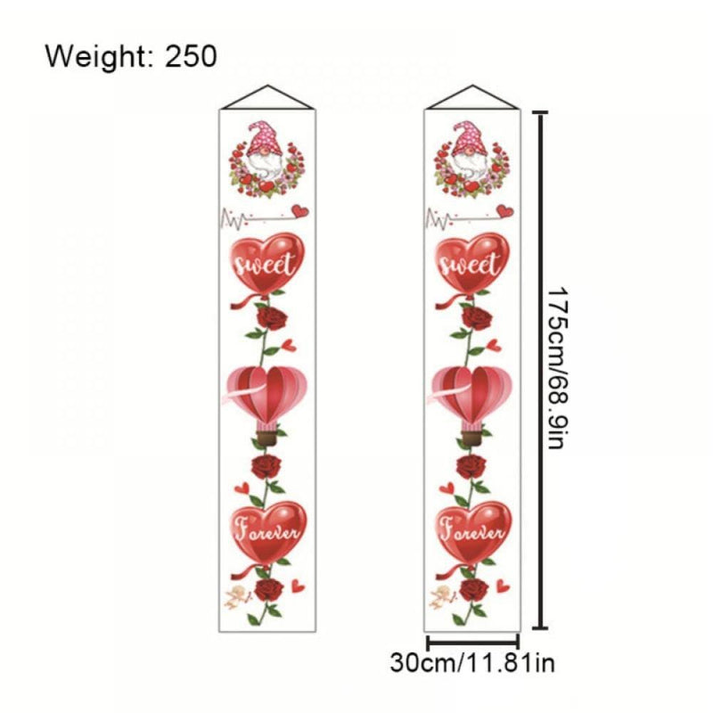 Valentine'S Day Couplets Gnome Pink Banner Porch Sign Hanging Love Ribbons Wall Decor Home Cute Pattern Supplies Home & Garden > Decor > Seasonal & Holiday Decorations Ardorlove   