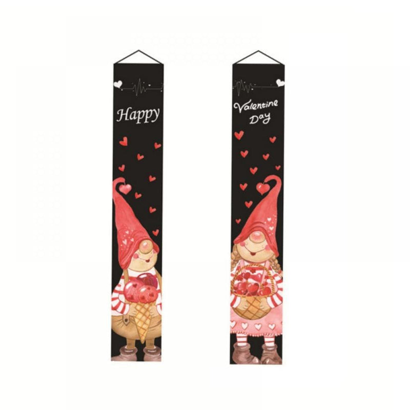 Valentine'S Day Couplets Gnome Pink Banner Porch Sign Hanging Love Ribbons Wall Decor Home Cute Pattern Supplies Home & Garden > Decor > Seasonal & Holiday Decorations Ardorlove Type1  