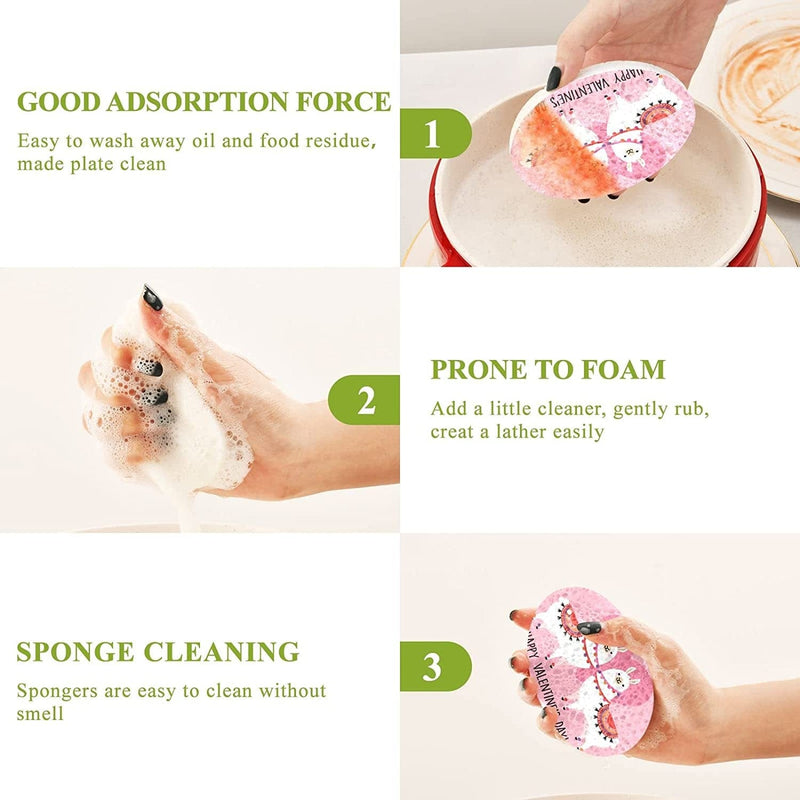 Valentine'S Day Cute Llama Lover Kitchen Sponges Romentic Love Hearts Cleaning Dish Sponges Non-Scratch Natural Scrubber Sponge for Kitchen Bathroom Cars, Pack of 3 Home & Garden > Household Supplies > Household Cleaning Supplies Eionryn   