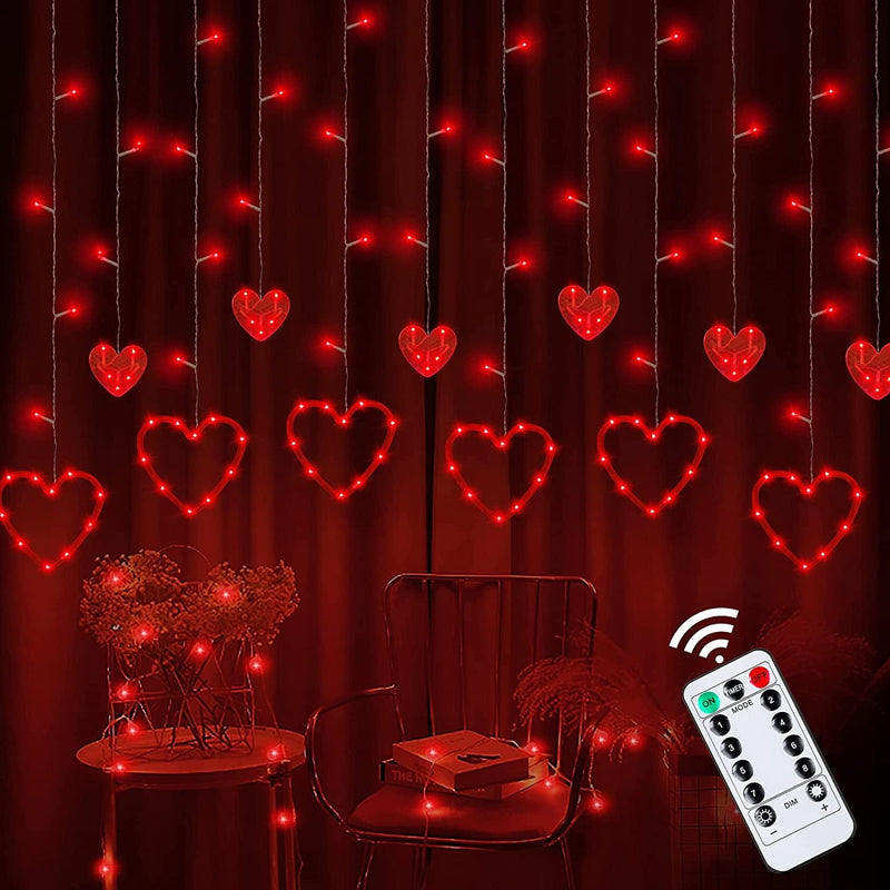 Valentine’S Day Decor 138 LED 12 Red Heart-Shaped Window Curtain Lights with Timer, 8 Modes USB Powered Valentines Decor Heart Lights String, Romantic Valentines Day Decorations for Home Bedroom Party Home & Garden > Lighting > Light Ropes & Strings Mosoan   
