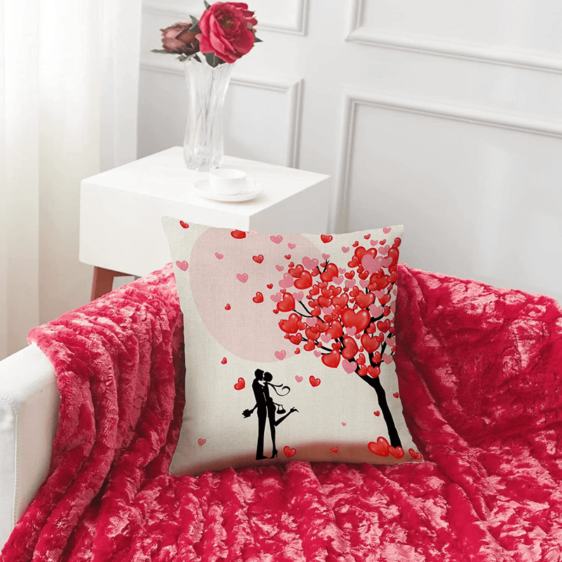 Valentine’S Day Decor Pillow Covers 18×18 Inch Set of 4 Valentines Be Mine Decorations Farmhouse Throw Pillow Covers Holiday Anniversary Wedding Cushion Pillow Case Home Decor for Sofa Couch Home & Garden > Decor > Seasonal & Holiday Decorations AMEMNY   