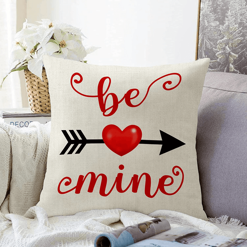 Valentine’S Day Decor Pillow Covers 18×18 Inch Set of 4 Valentines Be Mine Decorations Farmhouse Throw Pillow Covers Holiday Anniversary Wedding Cushion Pillow Case Home Decor for Sofa Couch Home & Garden > Decor > Seasonal & Holiday Decorations AMEMNY   