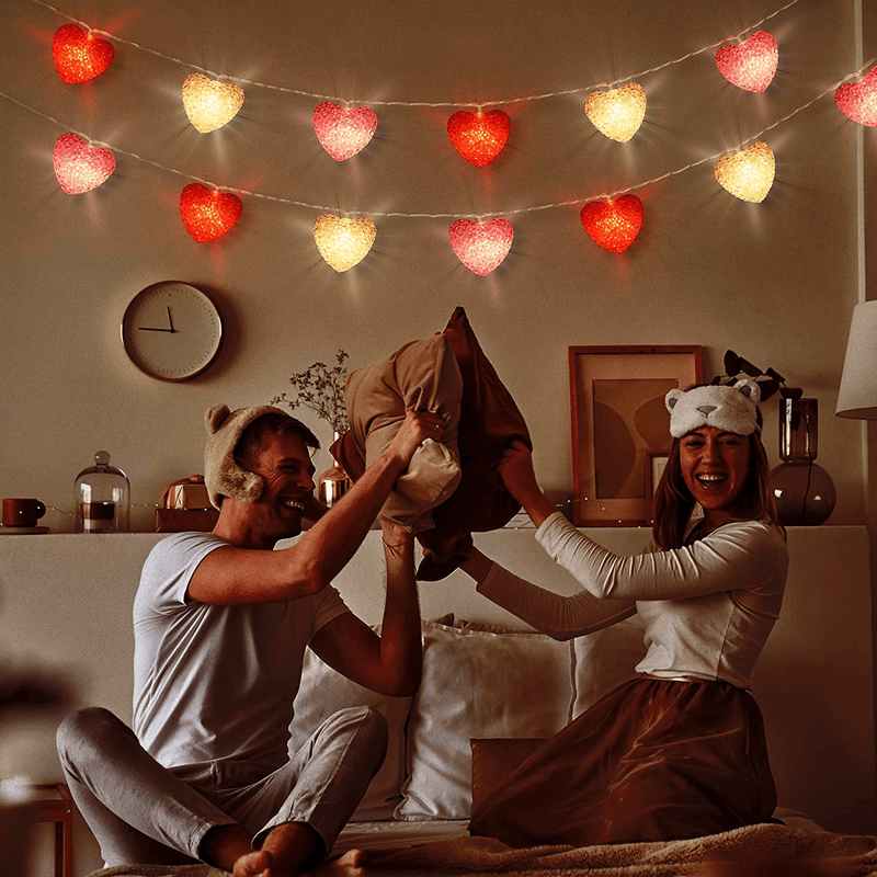 Valentine'S Day Decoration Heart Lights Heart Shape Leds String Lights with 8 Flicker Modes and Waterproof Battery Operated for Valentine'S Day Decor Indoor Outdoor (Red, Pink, White) Home & Garden > Decor > Seasonal & Holiday Decorations Hiboom   