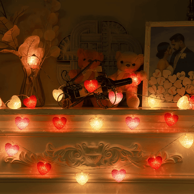 Valentine'S Day Decoration Heart Lights Heart Shape Leds String Lights with 8 Flicker Modes and Waterproof Battery Operated for Valentine'S Day Decor Indoor Outdoor (Red, Pink, White) Home & Garden > Decor > Seasonal & Holiday Decorations Hiboom   
