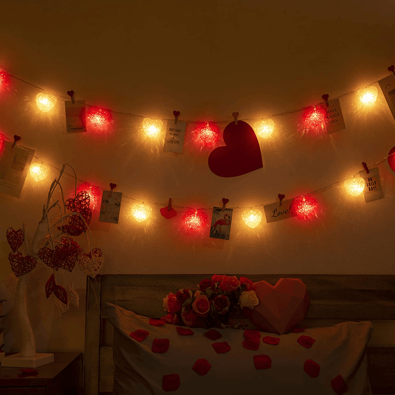 Valentine'S Day Decoration Heart Lights Heart Shape Leds String Lights with 8 Flicker Modes and Waterproof Battery Operated for Valentine'S Day Decor Indoor Outdoor (Red, White) Home & Garden > Decor > Seasonal & Holiday Decorations Hiboom   
