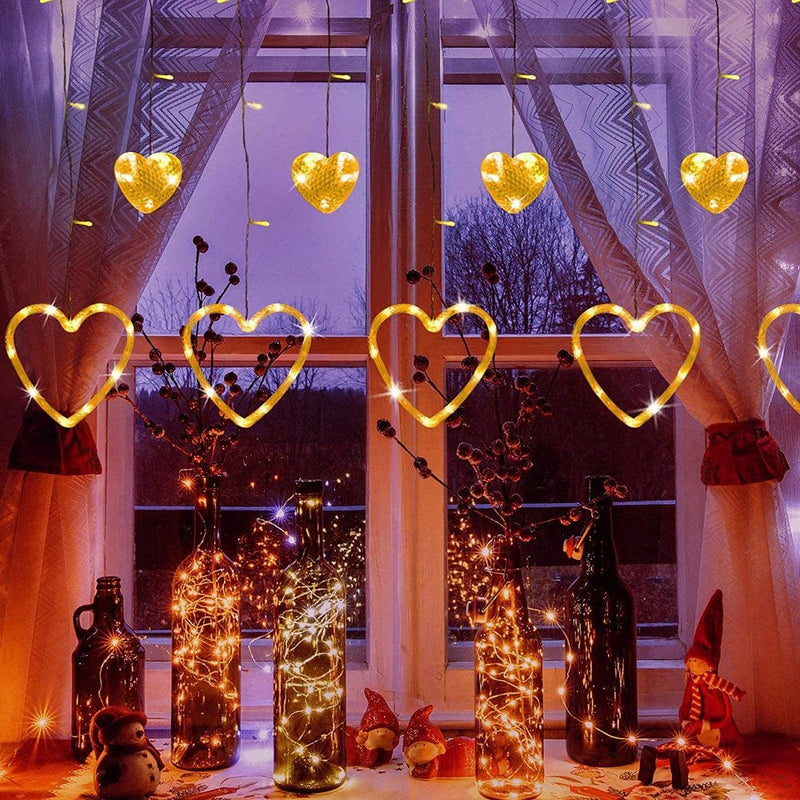 Valentine'S Day Decorative Lights Atmosphere Lights LED Star Curtain Lights Stars Moon Pattern Christmas Wedding Festive Decorative Lights String Lights, Gifts for Boys and Girls Home & Garden > Decor > Seasonal & Holiday Decorations Sun warm color  