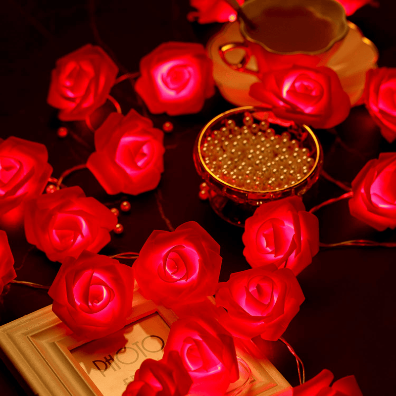 Valentine'S Day Flower String Light, 6.5 Ft 20 Leds Flower Light, Battery Powered with 8 Modes, Remote Control and Timer Romantic Decoration for Wedding Valentines Day Birthday (Red) Home & Garden > Decor > Seasonal & Holiday Decorations Frienda   