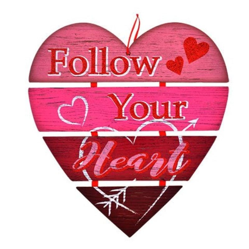 Valentine'S Day Follow Your Heart Wall Plaques Home Decor Decoration Red and Pink Wooden-Heart Wall Decorations, 10.5 In. Home & Garden > Decor > Seasonal & Holiday Decorations None   