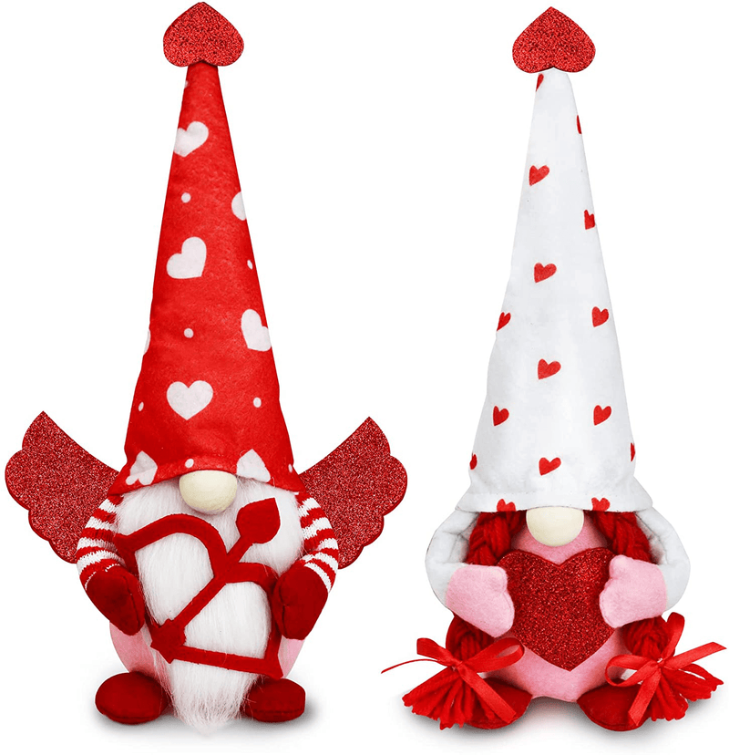 Valentine'S Day Glitter Gnome Plush Elf Decorations - Cupid Mr and Mrs Handmade Scandinavian Tomte for Valentine'S Day Decoration - Tiered Tray Decor, Valentines Day Gift, Farmhouse Home Decoration