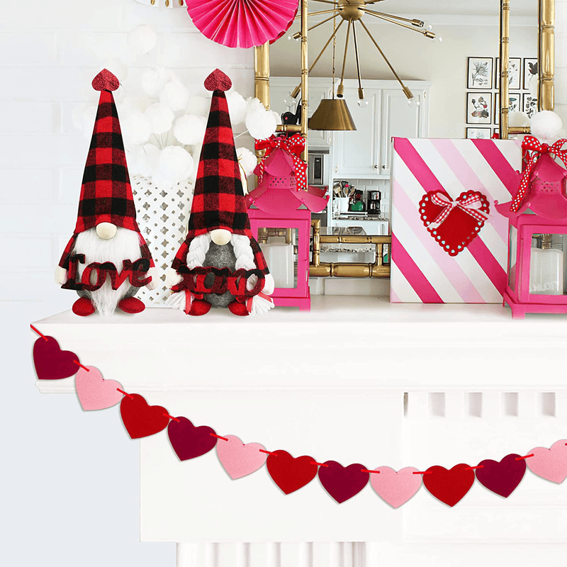 Valentine'S Day Gnome Plush Elf Decorations - Mr and Mrs Buffalo Plaid Valentines Day Handmade Scandinavian Tomte - Tiered Tray Decor, Valentine'S Day Gift, Home Office Decorations
