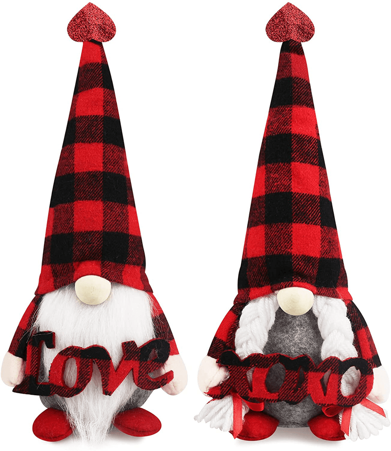 Valentine'S Day Gnome Plush Elf Decorations - Mr and Mrs Buffalo Plaid Valentines Day Handmade Scandinavian Tomte - Tiered Tray Decor, Valentine'S Day Gift, Home Office Decorations Home & Garden > Decor > Seasonal & Holiday Decorations STUMEN   