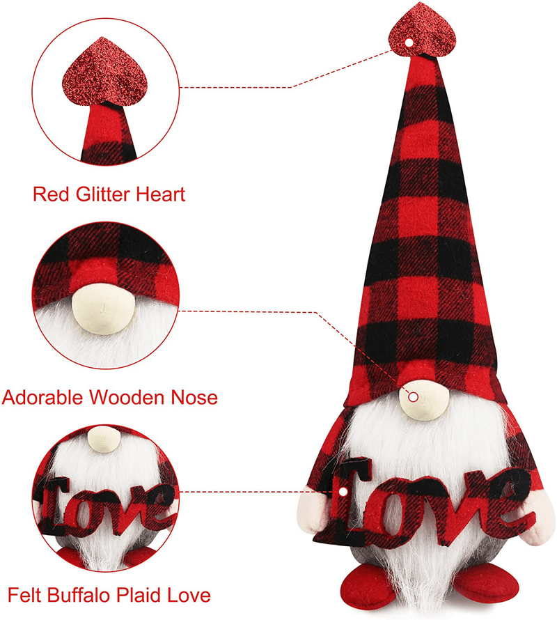 Valentine'S Day Gnome Plush Elf Decorations - Mr and Mrs Buffalo Plaid Valentines Day Handmade Scandinavian Tomte - Tiered Tray Decor, Valentine'S Day Gift, Home Office Decorations