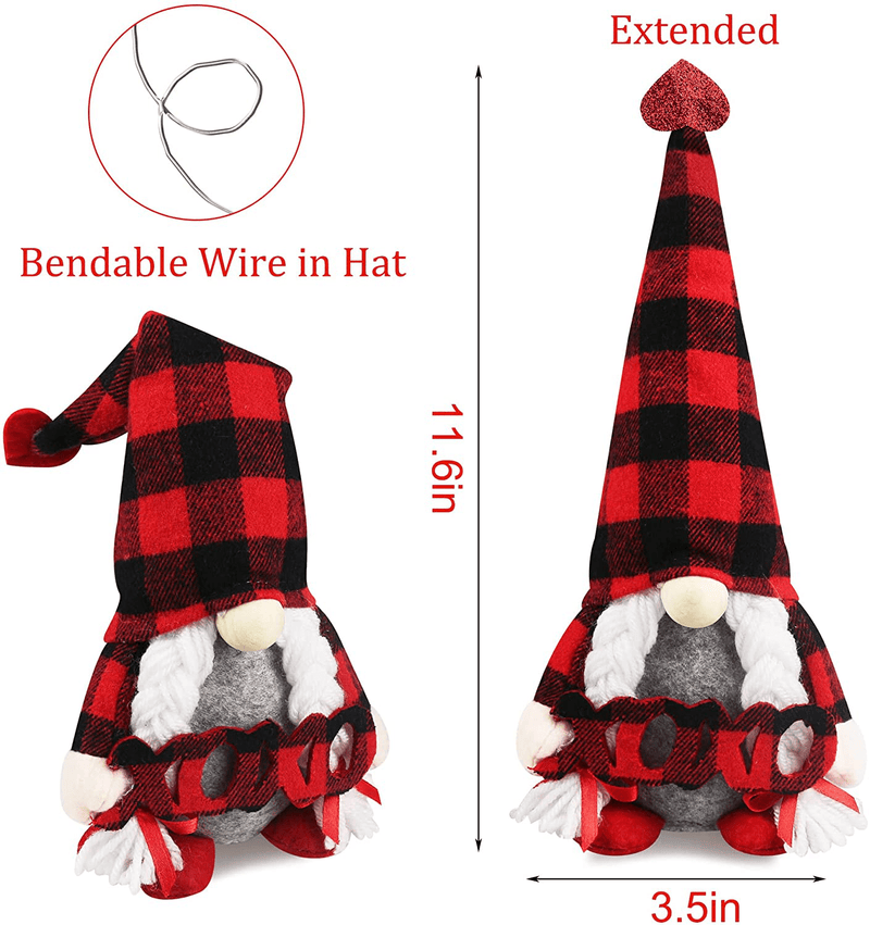 Valentine'S Day Gnome Plush Elf Decorations - Mr and Mrs Buffalo Plaid Valentines Day Handmade Scandinavian Tomte - Tiered Tray Decor, Valentine'S Day Gift, Home Office Decorations Home & Garden > Decor > Seasonal & Holiday Decorations STUMEN   