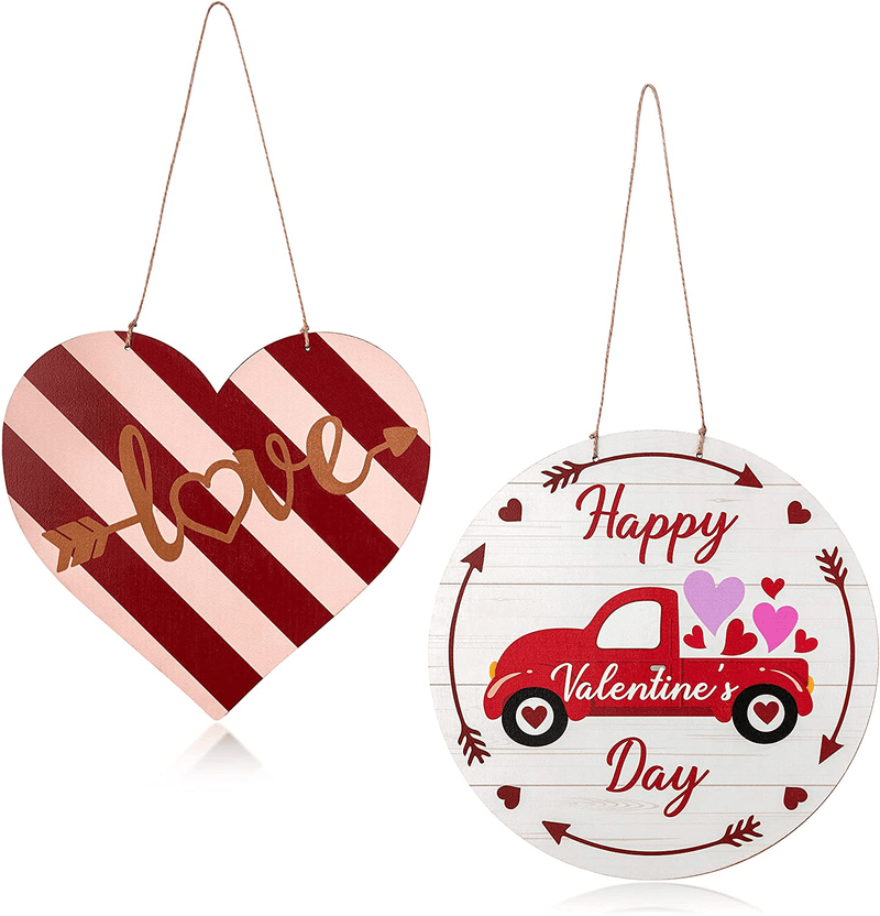 Valentine’S Day Hanging Sign Decoration, Valentines Wall Wooden Door Heart-Shaped Stripes and Happy Valentine’S Day Car Decor Valentine'S Hanging Sign Decor Valentine'S Day St Indoor Outdoor Decorations Home & Garden > Decor > Seasonal & Holiday Decorations ANGOLIO   