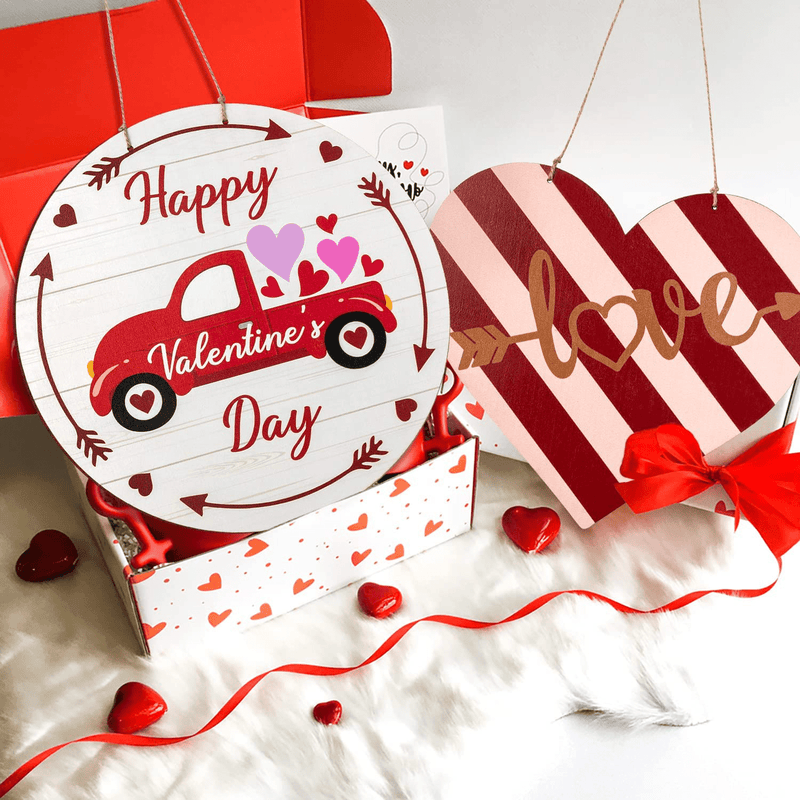 Valentine’S Day Hanging Sign Decoration, Valentines Wall Wooden Door Heart-Shaped Stripes and Happy Valentine’S Day Car Decor Valentine'S Hanging Sign Decor Valentine'S Day St Indoor Outdoor Decorations Home & Garden > Decor > Seasonal & Holiday Decorations ANGOLIO   