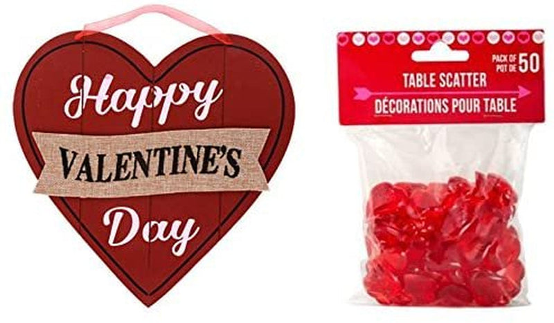 Valentine'S Day Happy Wall Plaques Home Decor Decoration Red and Black Wooden-Heart Wall Decorations, 10.5 In. & (Heart-Shaped Plastic Gems) Acrylic Hearts for Vase Fillers Table Scatter Wall Home & Garden > Decor > Seasonal & Holiday Decorations Generic   