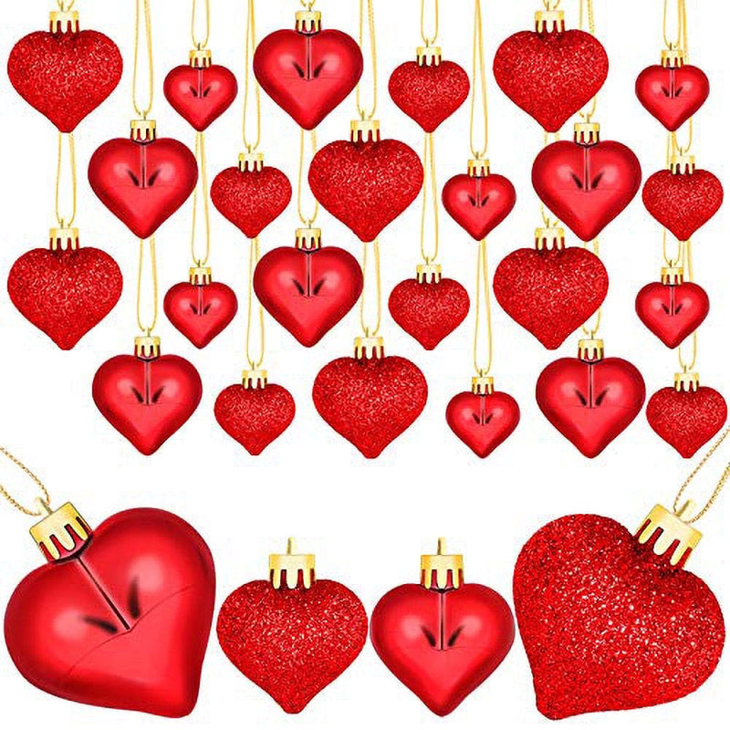 Valentine'S Day Heart Ornaments-Romantic Heart-Shaped Ornaments 48 Pack Valentin'S Day Hanging Balls - 2 Styles (Glossy, Glitter) for Valentine'S Xmas Day Decoration or Home Hotel Wedding Party Decor Home & Garden > Decor > Seasonal & Holiday Decorations DGHM01072213 Red 24 Pcs 