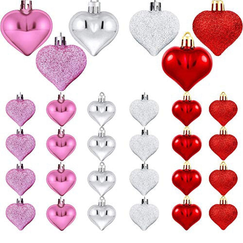 Valentine'S Day Heart Ornaments-Romantic Heart-Shaped Ornaments 48 Pack Valentin'S Day Hanging Balls - 2 Styles (Glossy, Glitter) for Valentine'S Xmas Day Decoration or Home Hotel Wedding Party Decor Home & Garden > Decor > Seasonal & Holiday Decorations DGHM01072213 4 color 48 Pcs 