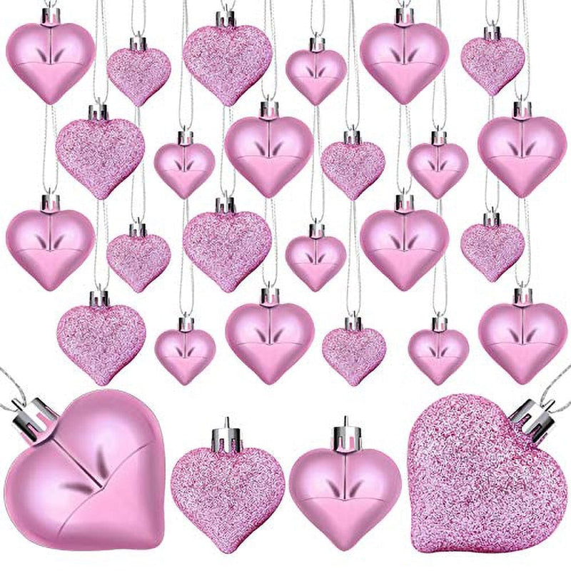 Valentine'S Day Heart Ornaments-Romantic Heart-Shaped Ornaments 48 Pack Valentin'S Day Hanging Balls - 2 Styles (Glossy, Glitter) for Valentine'S Xmas Day Decoration or Home Hotel Wedding Party Decor Home & Garden > Decor > Seasonal & Holiday Decorations DGHM01072213 Pink 24 Pcs 