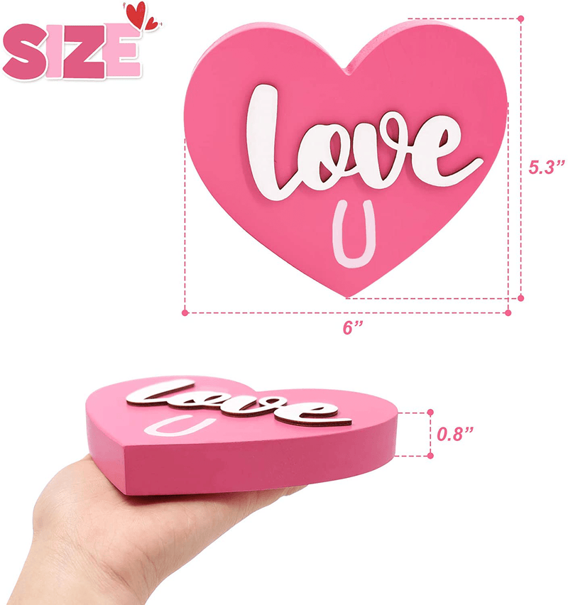 Valentine'S Day Heart Shape Wooden Centerpiece Table Decorations, 3D Letter Raised Kiss Mine Love Self-Standable Sign Tiered Tray Decor Valentines Day Heart Gift for Wedding, Bridal Shower, Proposal