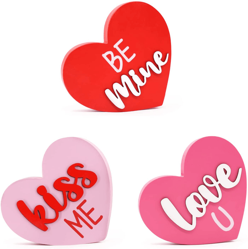 Valentine'S Day Heart Shape Wooden Centerpiece Table Decorations, 3D Letter Raised Kiss Mine Love Self-Standable Sign Tiered Tray Decor Valentines Day Heart Gift for Wedding, Bridal Shower, Proposal Home & Garden > Decor > Seasonal & Holiday Decorations Huray Rayho   