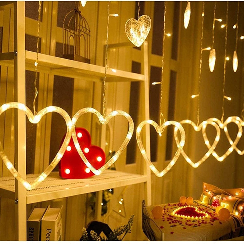 Valentine'S Day Heart-Shaped LED Curtain String Lights,138 LED 12 Valentine Hanging String Lights, Connectable 8 Flashing Modes Window Light for Valentine'S Day Decorations Home & Garden > Decor > Seasonal & Holiday Decorations CHOICE Warm Color  