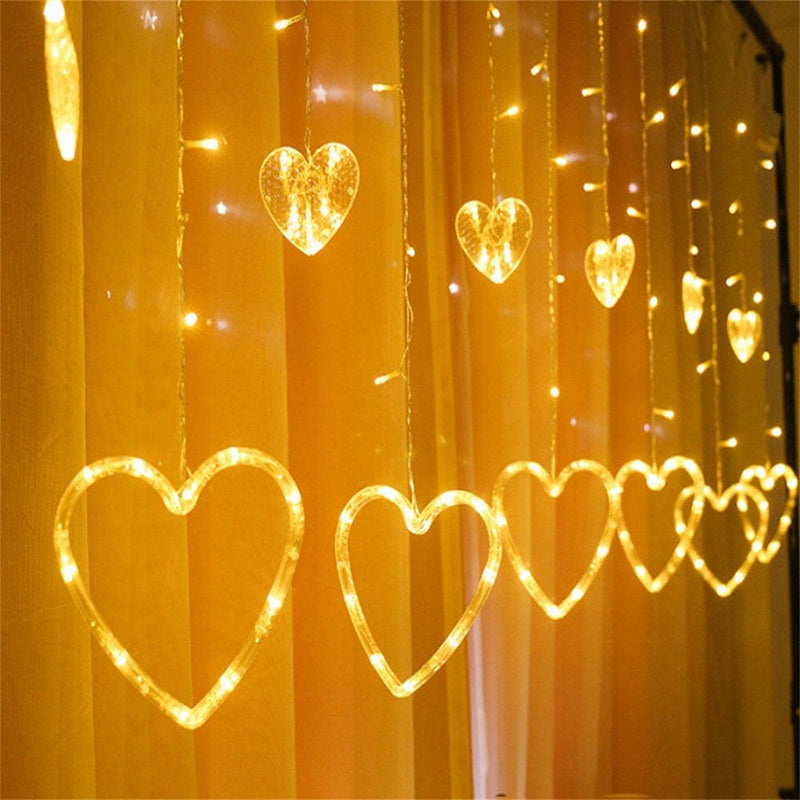 Valentine'S Day Heart-Shaped LED Curtain String Lights,138 LED 12 Valentine Hanging String Lights, Connectable 8 Flashing Modes Window Light for Valentine'S Day Decorations
