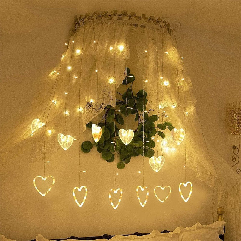 Valentine'S Day Heart-Shaped LED Curtain String Lights,138 LED 12 Valentine Hanging String Lights, Connectable 8 Flashing Modes Window Light for Valentine'S Day Decorations Home & Garden > Decor > Seasonal & Holiday Decorations CHOICE   