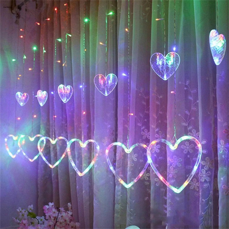 Valentine'S Day Heart-Shaped LED Curtain String Lights,138 LED 12 Valentine Hanging String Lights, Connectable 8 Flashing Modes Window Light for Valentine'S Day Decorations Home & Garden > Decor > Seasonal & Holiday Decorations CHOICE Color  